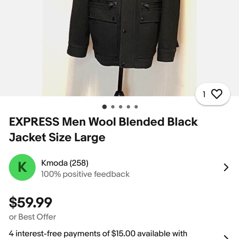 Express Men's Charcoal Wool Blend Military Jacket